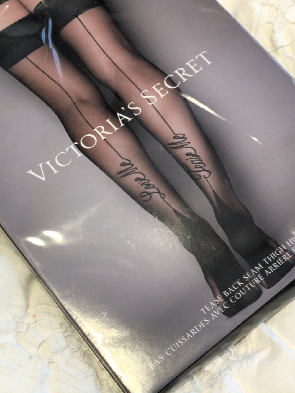 Victoria's Secret Black Sheer Tease Back-Seam Thigh Highs